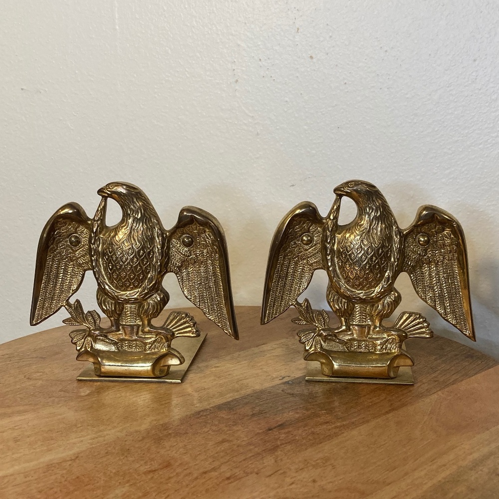 set of two vintage handmade brass eagle bookends